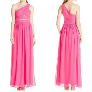 Hailey Logan By Adrianna Papell Hot Pink One Shoulder Long Gown Dress Size 3/4